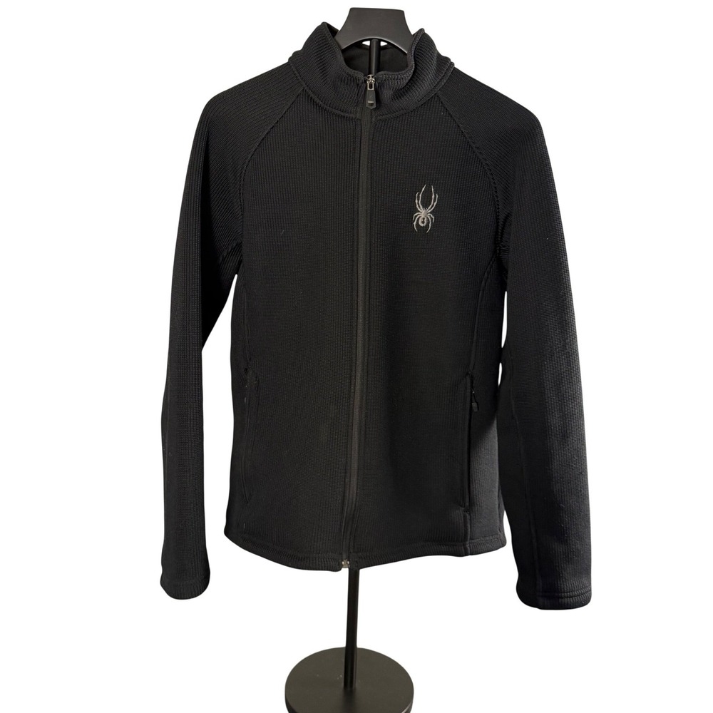 Spyder Mens Full Zip Ribbed Knit Fleece Lined Jacket Black Mock Neck M